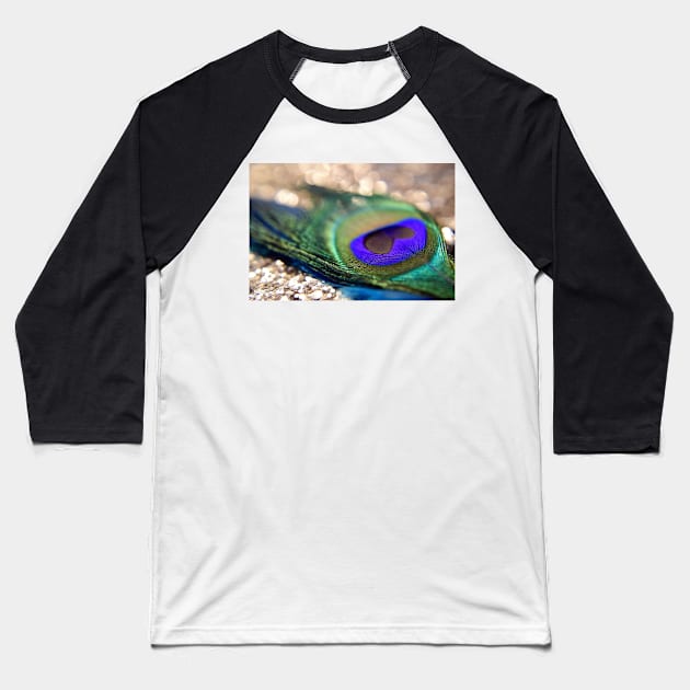 "Gold Sparkle & Peacock Feather" Baseball T-Shirt by Colette22